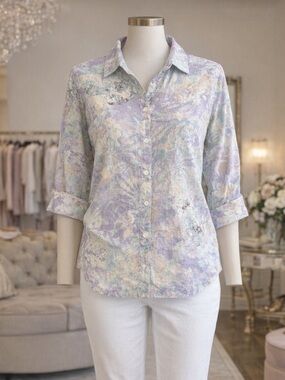 Chico's Pastel Watercolor Floral Button-Front Shirt